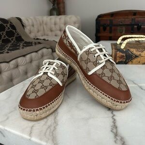 AUTHENTIC GUCCI GG LOAFER ESPADRILLES BEIGE MONOGRAM GG 7 (USA SZ 8) 725799